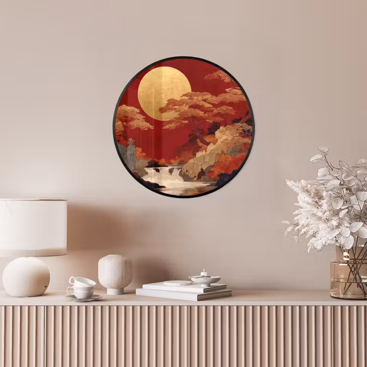 Volle maan - Landschap - Waterval Fotolijst rond zonder passe partout klein -sfeer3