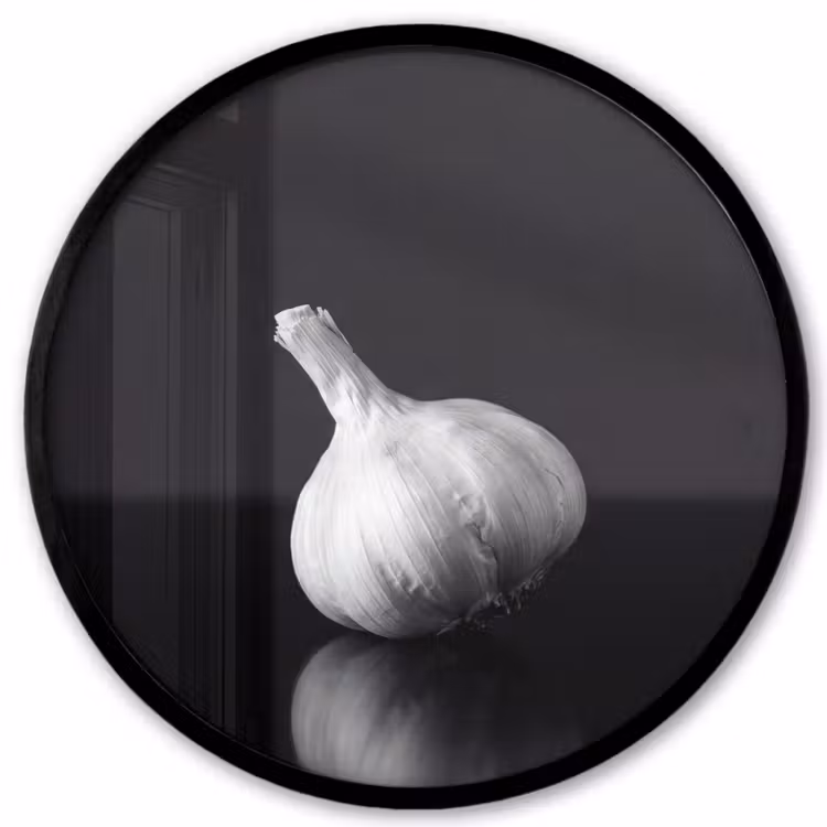 Knoflook - Zwart - Wit Fotolijst rond zonder passe partout klein -3d