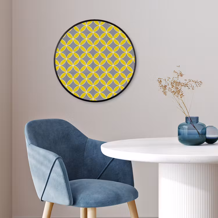 Geometrisch - Cirkels - Modern - Grijs - Geel Fotolijst rond zonder passe partout klein 856 -sfeer2