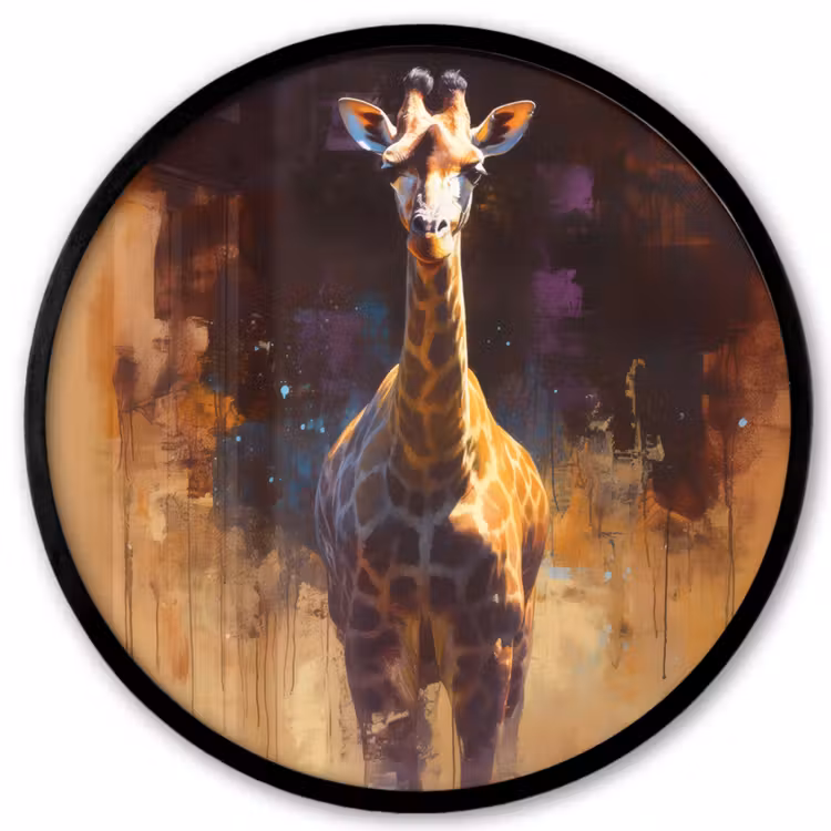Giraf - Bruin - Abstract - Geschilderd Fotolijst rond zonder passe partout klein -3d