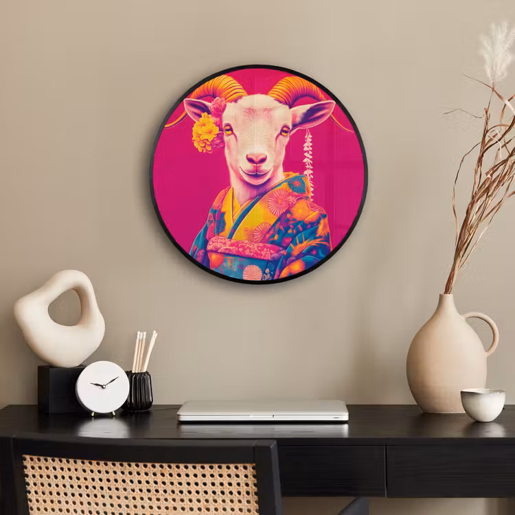 Geit - Hoorns - Kimono - Kleurrijk Fotolijst rond zonder passe partout klein -sfeer1