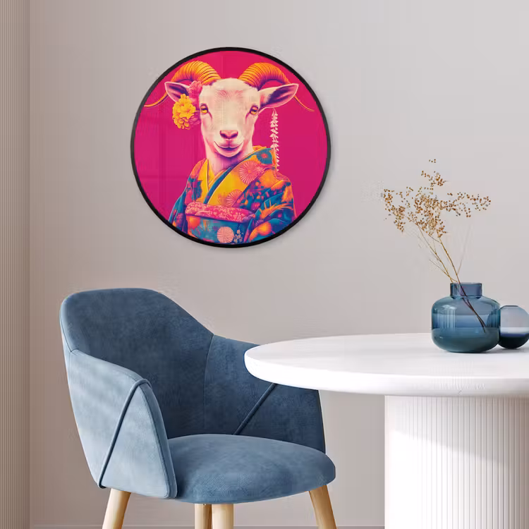 Geit - Hoorns - Kimono - Kleurrijk Fotolijst rond zonder passe partout klein -sfeer2