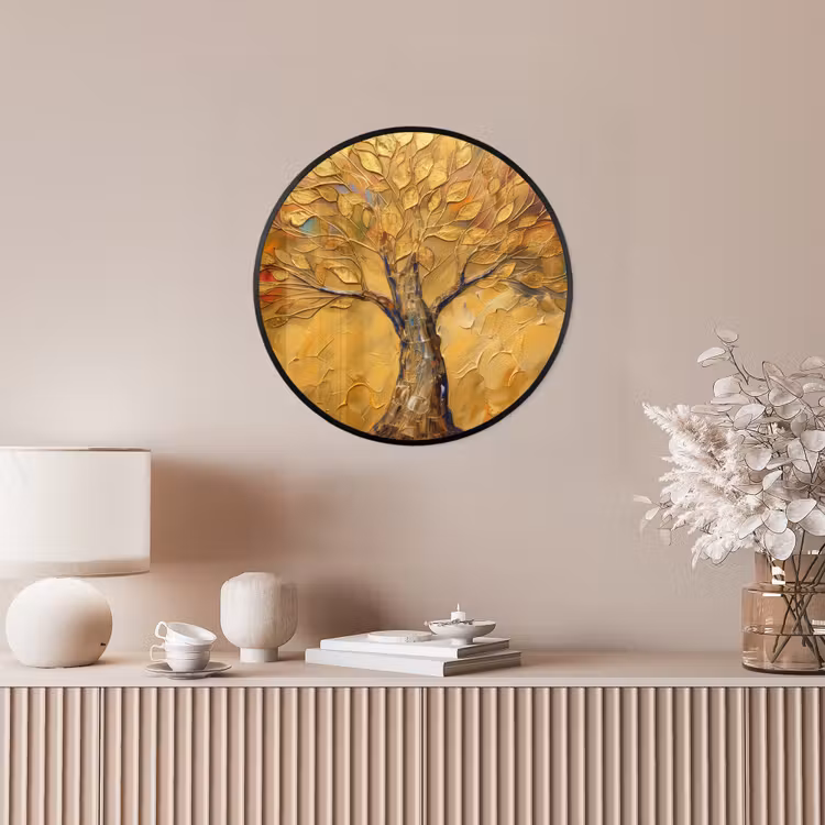 Goud - Boom - Abstract - Modern Fotolijst rond zonder passe partout klein -sfeer3