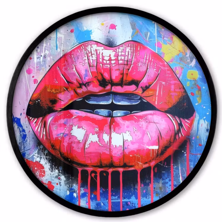 Graffiti - Lippen - Felroze - Geschilderd Fotolijst rond zonder passe partout klein -3d