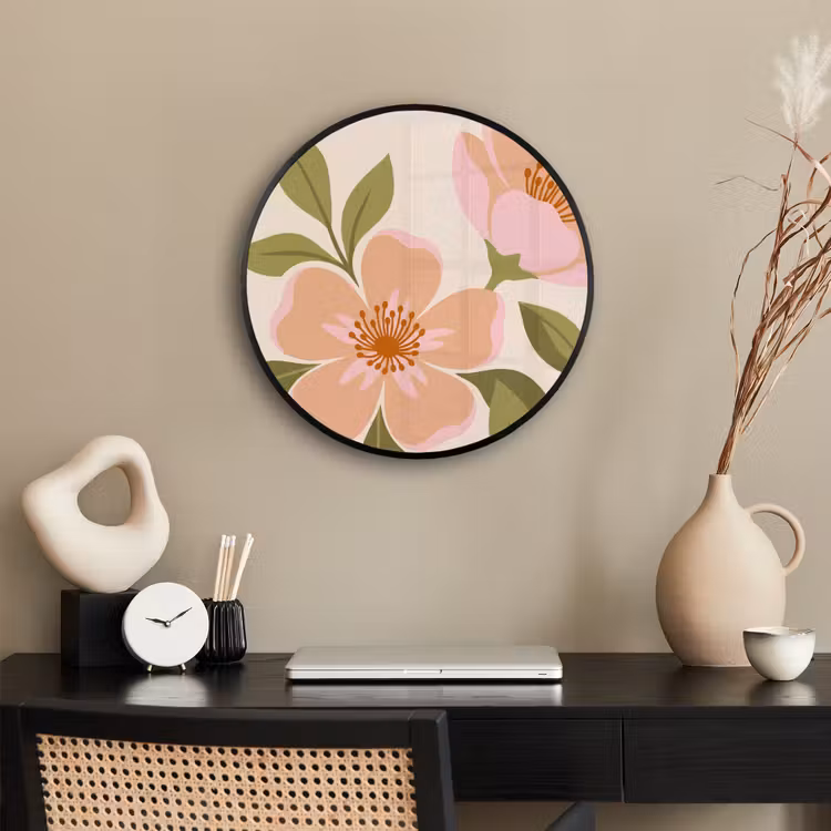Grafisch - Bloemen - Roze Fotolijst rond zonder passe partout klein -sfeer1