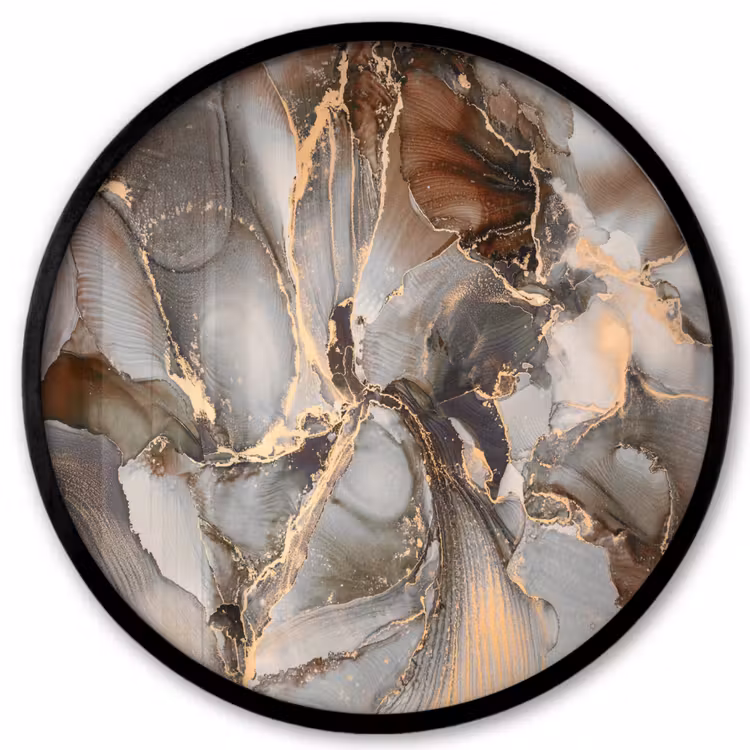 Grijs - Goud - Marmer - Marmerlook Fotolijst rond zonder passe partout klein -3d