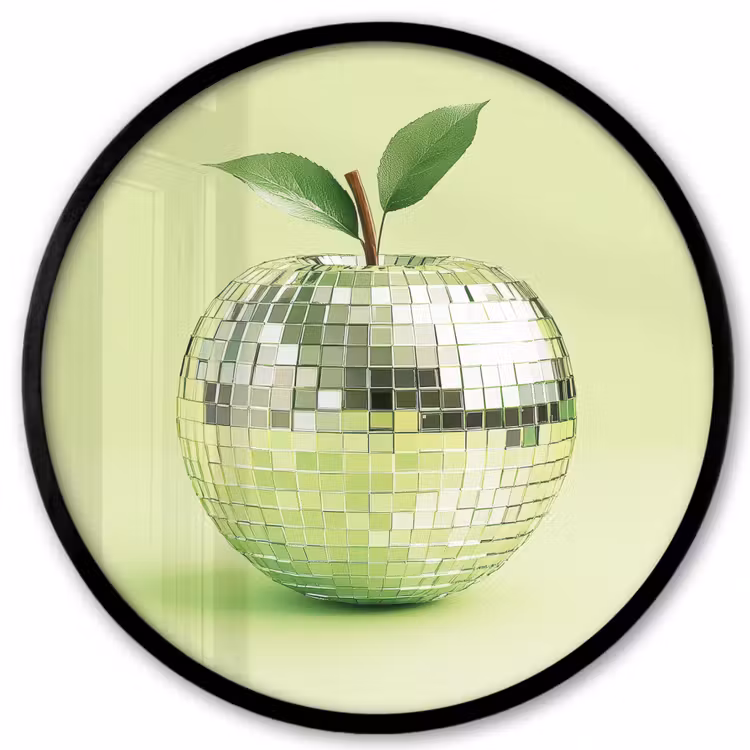 Groen - Disco - Decoratie - Appel Fotolijst rond zonder passe partout klein -3d
