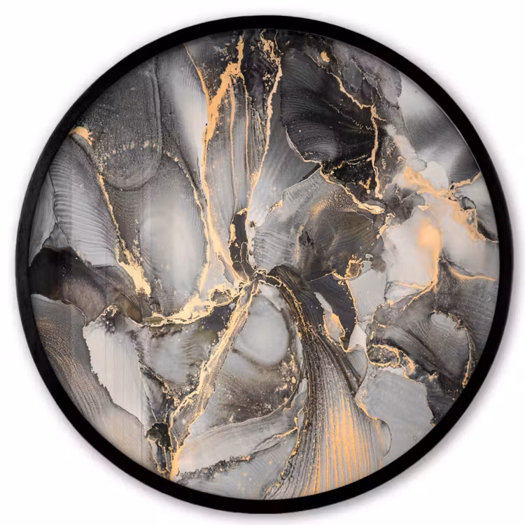 Grijs - Luxe - Goud - Marmer Fotolijst rond zonder passe partout klein -3d
