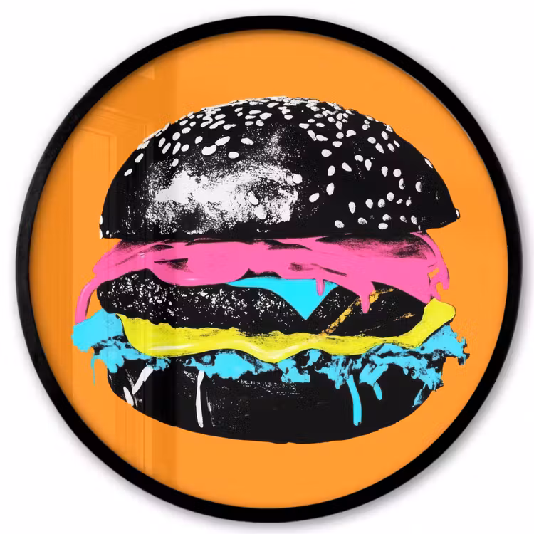Hamburger - Oranje - Neon - popart Fotolijst rond zonder passe partout klein -3d