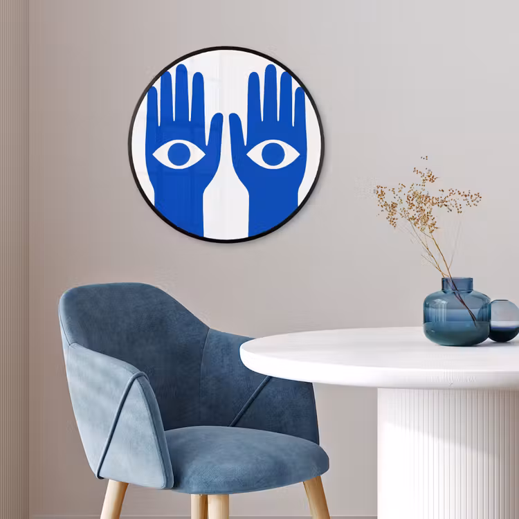Handen - Twee - Ogen - Blauw Fotolijst rond zonder passe partout klein -sfeer2