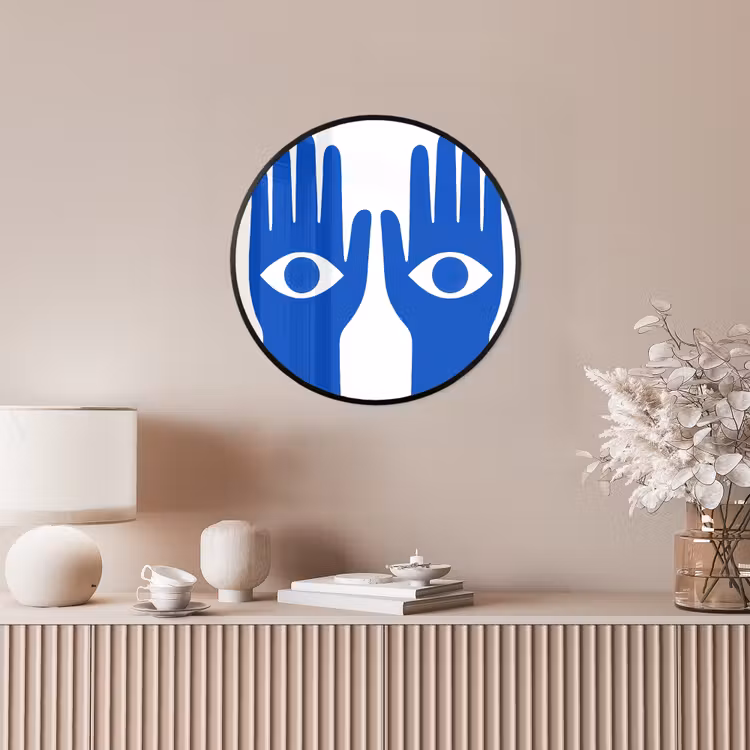 Handen - Twee - Ogen - Blauw Fotolijst rond zonder passe partout klein -sfeer3
