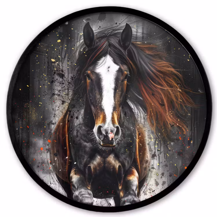 Paard - Dieren - Zwart - Luxe - Modern Fotolijst rond zonder passe partout klein -3d