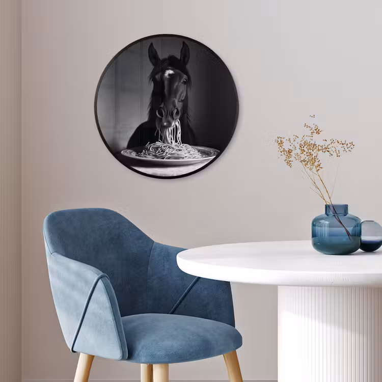 Paard - Bord - Pasta - Tafelkleed - Zwart Wit - Dieren Fotolijst rond zonder passe partout klein -sfeer2