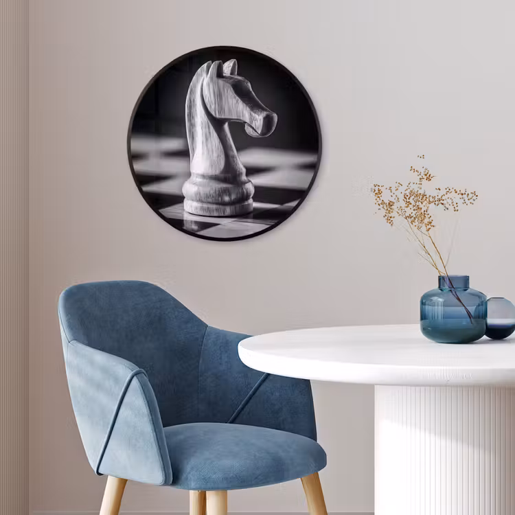 Paard - Hout - Schaalbord - Zwart Fotolijst rond zonder passe partout klein -sfeer2