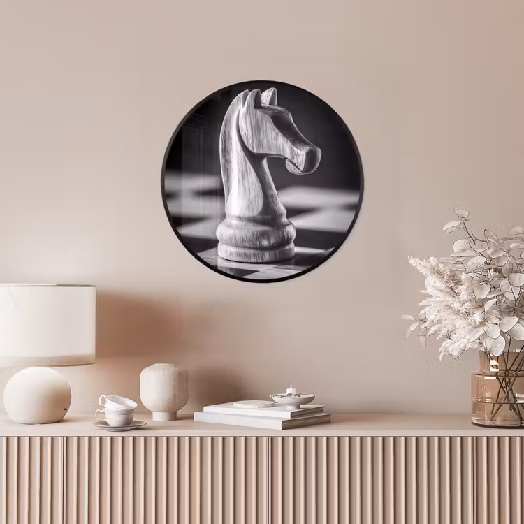 Paard - Hout - Schaalbord - Zwart Fotolijst rond zonder passe partout klein -sfeer3