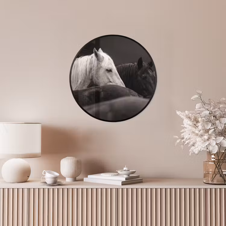 Paarden - Zwart - Wit - Kudde Fotolijst rond zonder passe partout klein -sfeer3