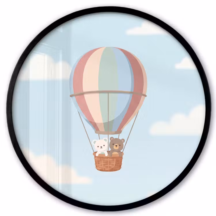 Luchtballon - Beren - Pastel Fotolijst rond zonder passe partout klein -3d