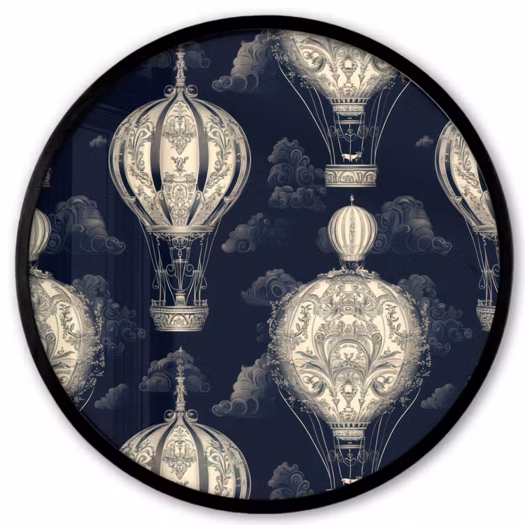 Luchtballonnen - Wolken - Patroon - Donkerblauw Fotolijst rond zonder passe partout klein 856 -3d