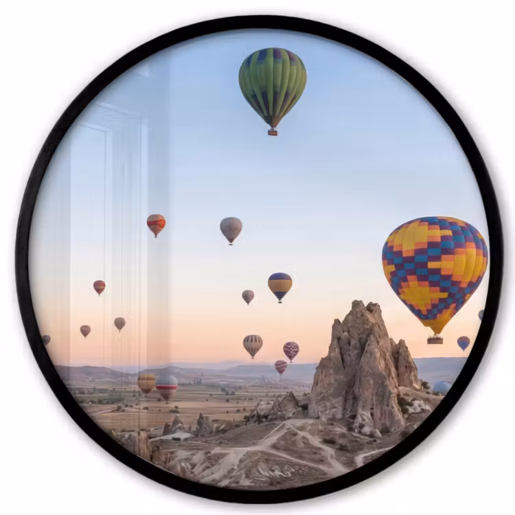 Luchtballonnen - Rotsen - Zonsopgang Fotolijst rond zonder passe partout klein -3d