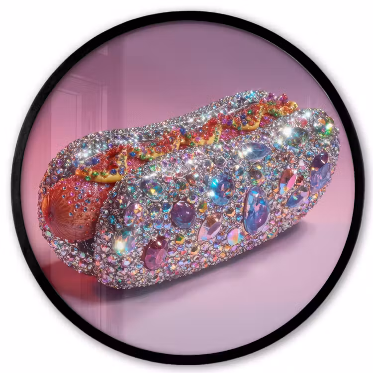 Hotdog - Steentjes - Glitters - Paars Fotolijst rond zonder passe partout klein -3d
