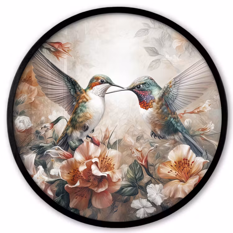 Kolibrie - Vogels - Bloemen - Natuur Fotolijst rond zonder passe partout klein -3d