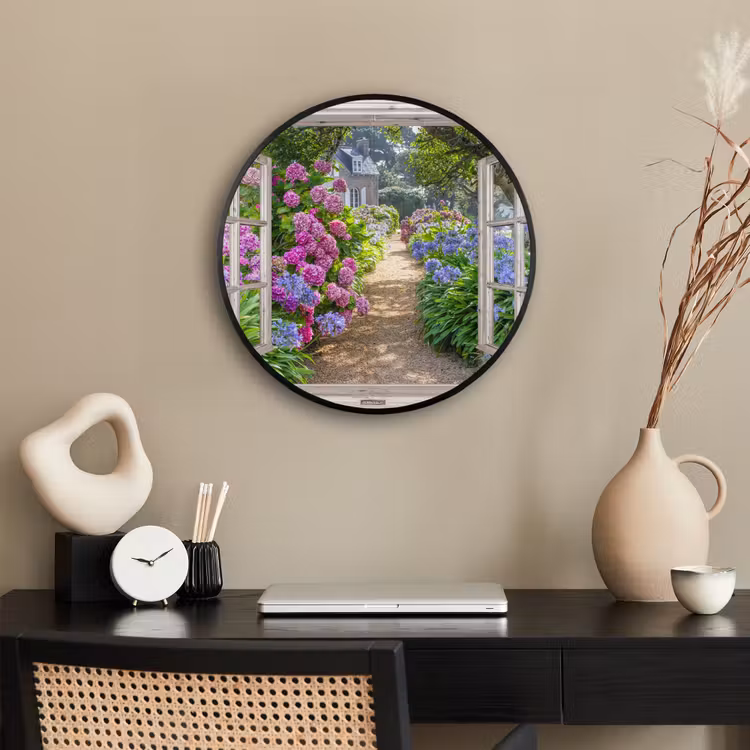 Hortensia - Doorkijk - Bloemen - Zomer - Paars - Pad Fotolijst rond zonder passe partout klein -sfeer1