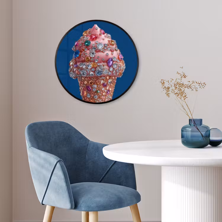 Ijsje - Hoorntje - Steentjes - Blauw Fotolijst rond zonder passe partout klein -sfeer2
