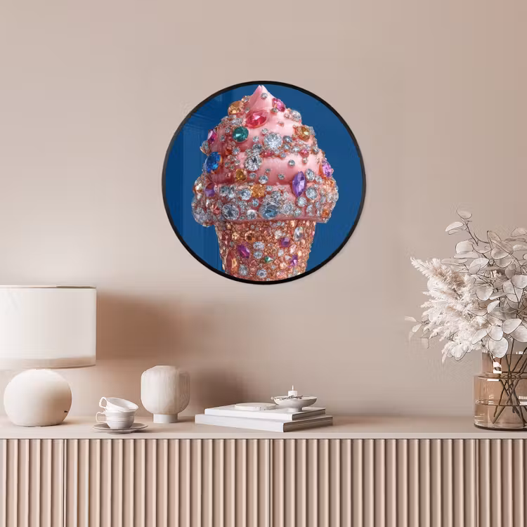 Ijsje - Hoorntje - Steentjes - Blauw Fotolijst rond zonder passe partout klein -sfeer3