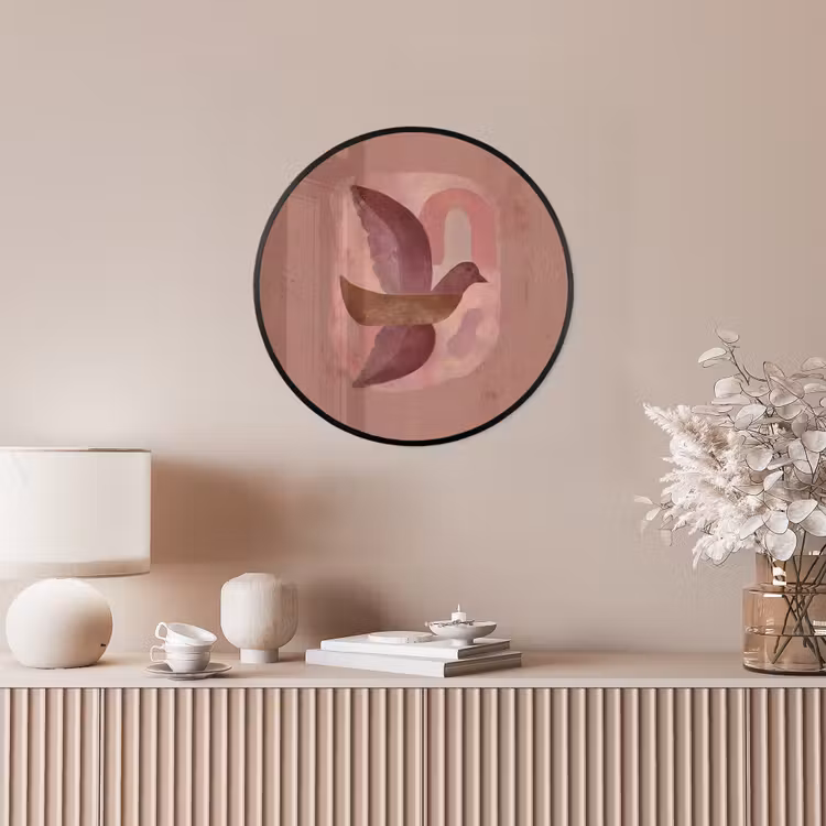 Illustratie - Vogels - Abstract - Roze Fotolijst rond zonder passe partout klein -sfeer3