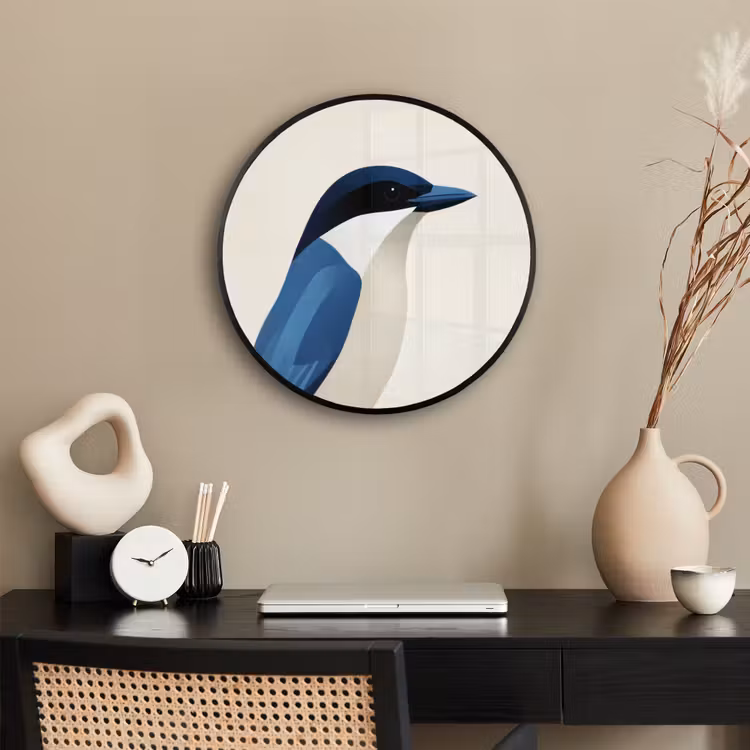 Illustratie - Blauw - Vogel Fotolijst rond zonder passe partout klein -sfeer1