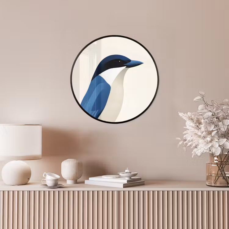 Illustratie - Blauw - Vogel Fotolijst rond zonder passe partout klein -sfeer3