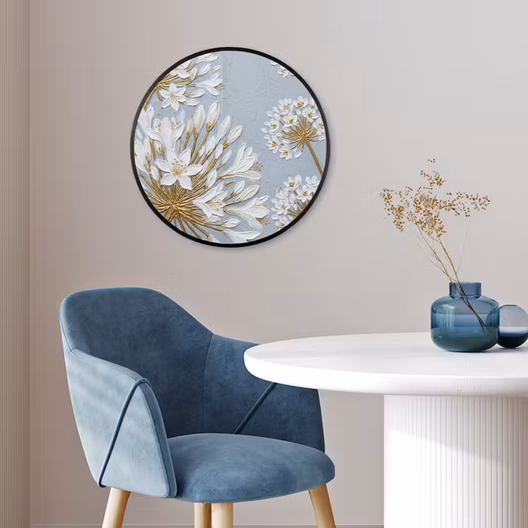 Illustratie - Bloemen - Blauw Fotolijst rond zonder passe partout klein -sfeer2