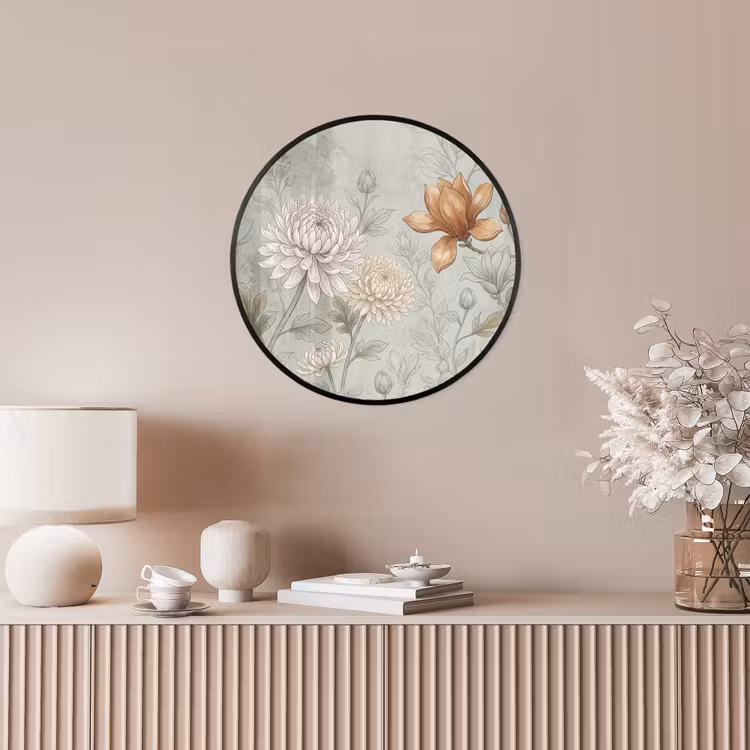 Illustratie - Bloemen - Groen Fotolijst rond zonder passe partout klein -sfeer3