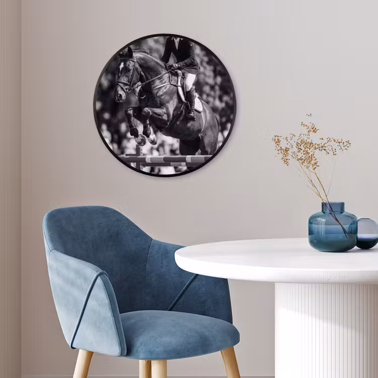 Springen - Paard - Zwart - Wit Fotolijst rond zonder passe partout klein -sfeer2