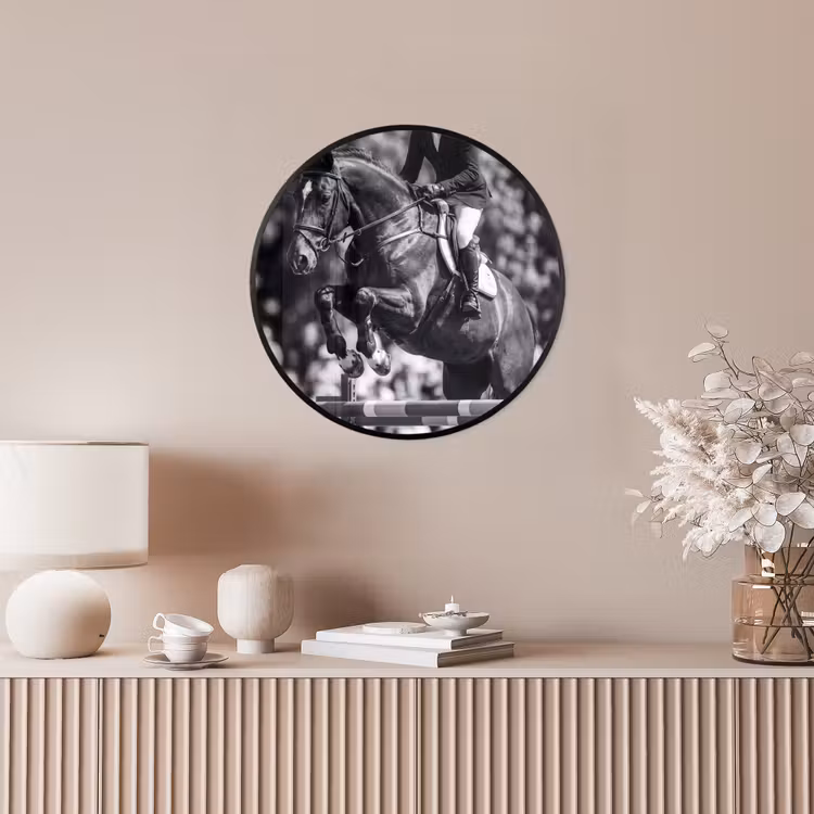 Springen - Paard - Zwart - Wit Fotolijst rond zonder passe partout klein -sfeer3