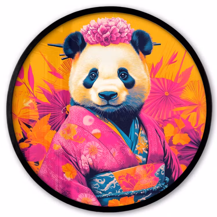 Kimono - Roze - Panda - Bloemenkroon Fotolijst rond zonder passe partout klein -3d