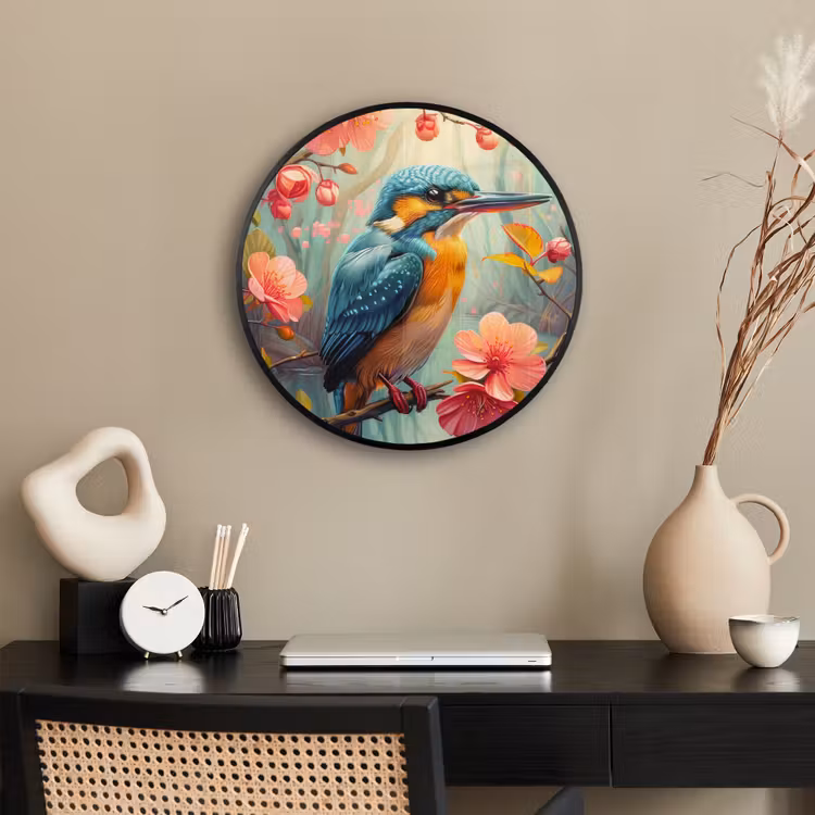 IJsvogel - Bloesem - Natuur - Vogels - Bloemen Fotolijst rond zonder passe partout klein -sfeer1