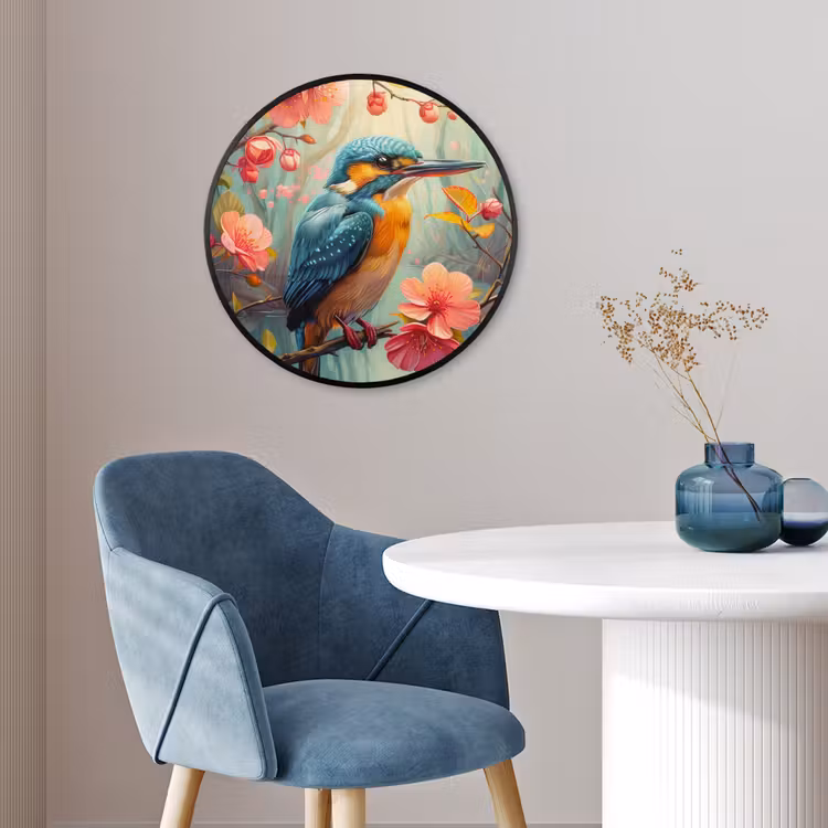 IJsvogel - Bloesem - Natuur - Vogels - Bloemen Fotolijst rond zonder passe partout klein -sfeer2