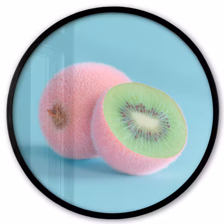 Kiwi - Blauw - Surrealistisch Fotolijst rond zonder passe partout klein -3d