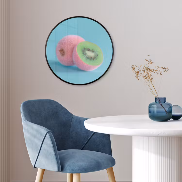 Kiwi - Blauw - Surrealistisch Fotolijst rond zonder passe partout klein -sfeer2