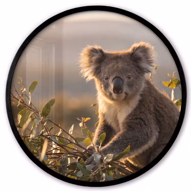 Koala - Bladeren - Ochtendlicht Fotolijst rond zonder passe partout klein -3d