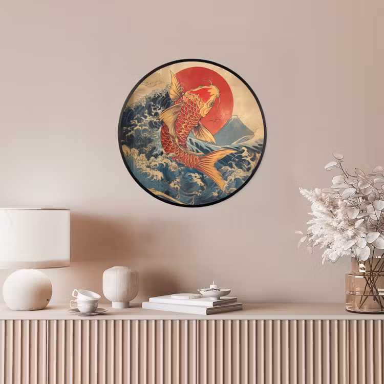 Koi - Zee - Golven - Zon Fotolijst rond zonder passe partout klein -sfeer3