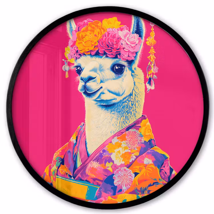 Lama - Kimono - Bloemenkrans - Felroze Fotolijst rond zonder passe partout klein -3d