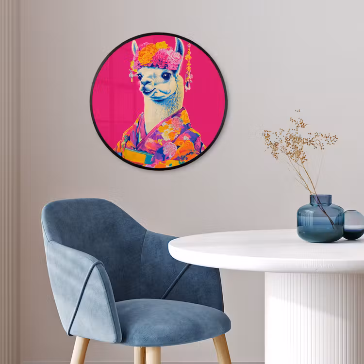 Lama - Kimono - Bloemenkrans - Felroze Fotolijst rond zonder passe partout klein -sfeer2