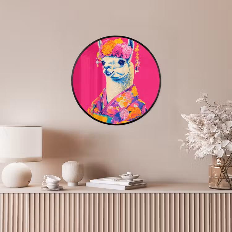 Lama - Kimono - Bloemenkrans - Felroze Fotolijst rond zonder passe partout klein -sfeer3