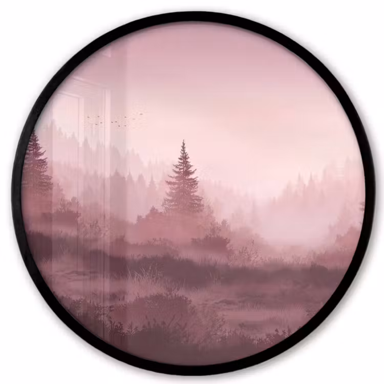 Landschap - Mistig - Roze Fotolijst rond zonder passe partout klein -3d