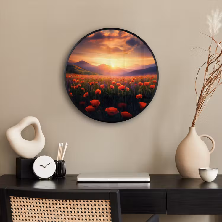 Landschap - Zonsondergang - Bloemenveld Fotolijst rond zonder passe partout klein -sfeer1