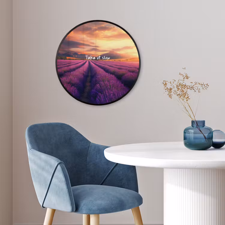 Lavendelveld - Quote - Zonsondergang Fotolijst rond zonder passe partout klein -sfeer2