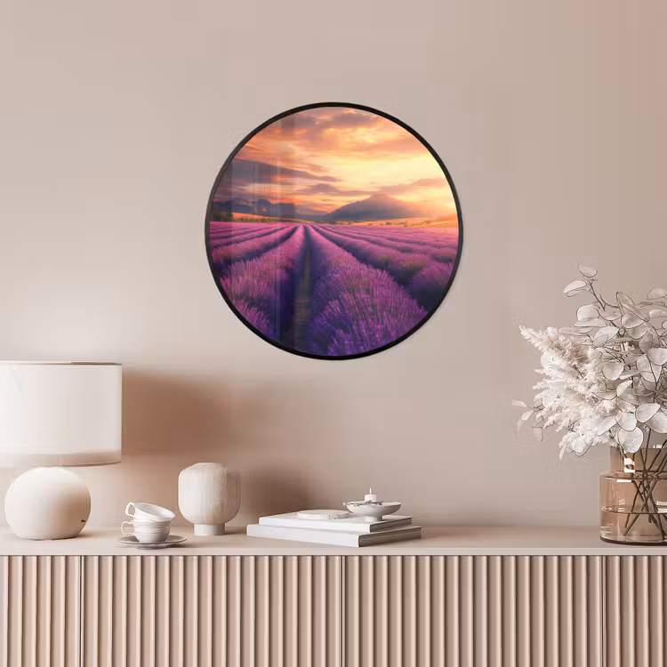 Lavendelveld - Zonsondergang - Paars Fotolijst rond zonder passe partout klein -sfeer3