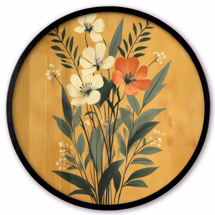 Bladeren - Boeket - Bloemen - Geel Fotolijst rond zonder passe partout klein -3d